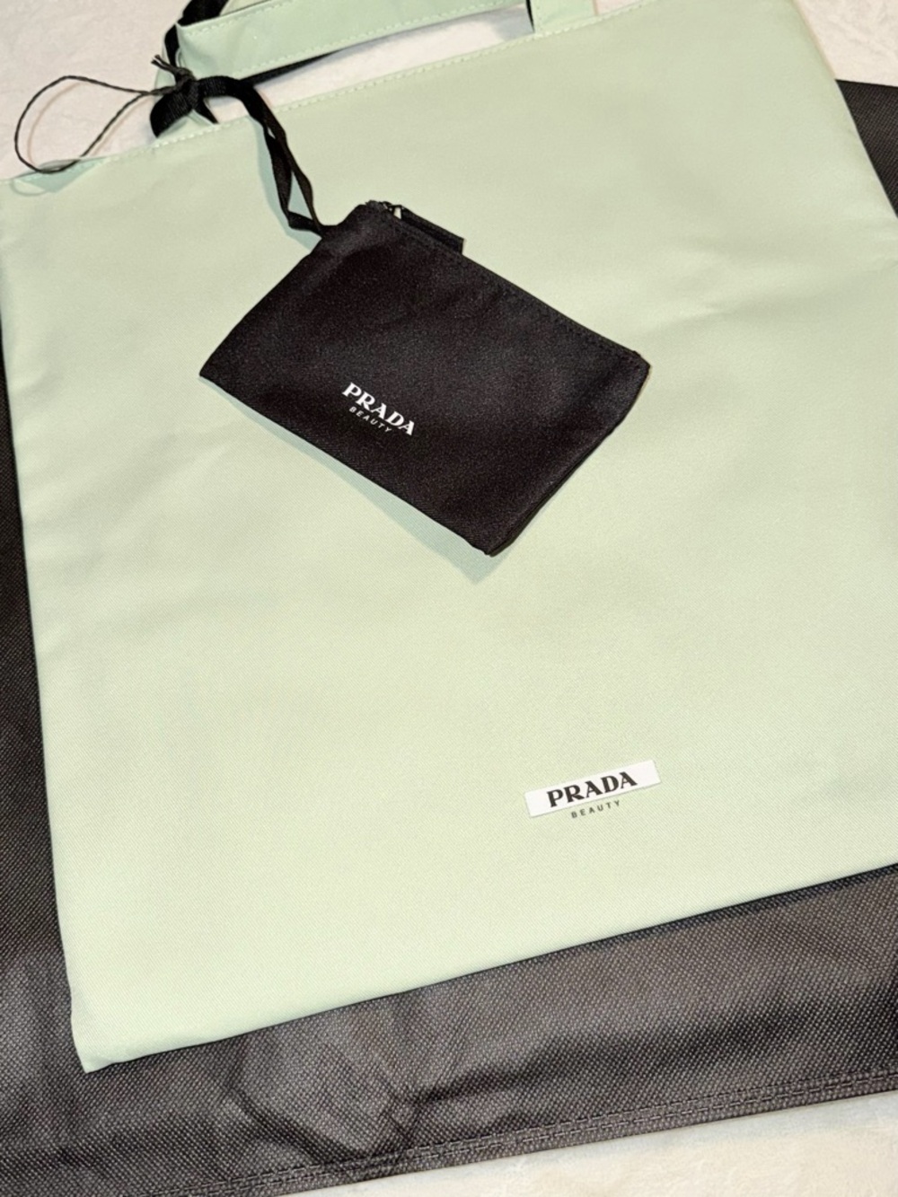 Prada Pale Green Tote with Black Pouch NWT - Picture 2 of 4